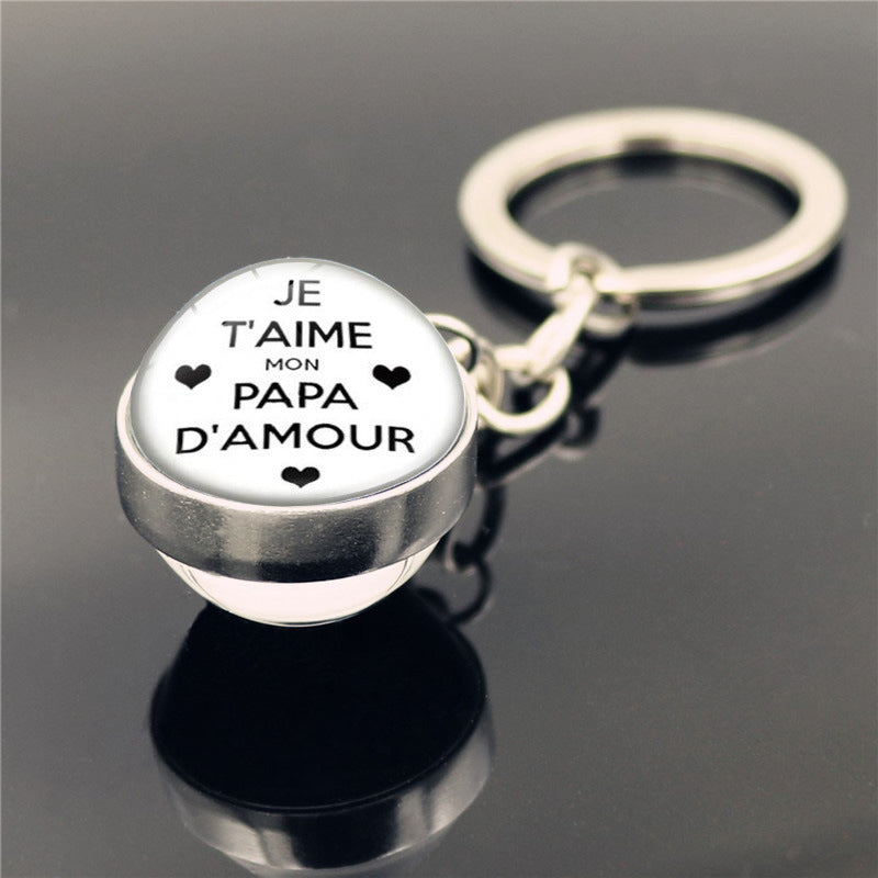 Wholesale Father's Day Gift I Love daddy Double Sided Glass Ball Keychains